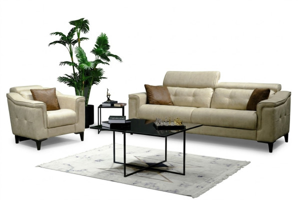 Salon beige Trois places en cuir Canapé 3 places Rembourrage Cadre en bois