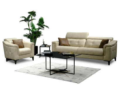 Salon beige Trois places en cuir Canapé 3 places Rembourrage Cadre en bois