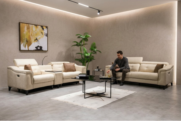 Canapé en cuir beige Ensemble de canapés 3 places Designer 2 places 2 pièces