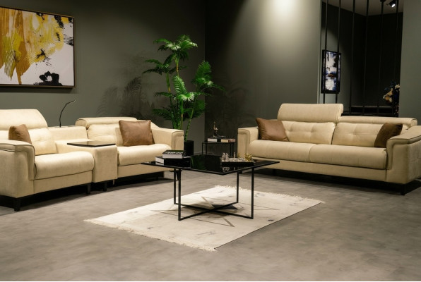 Canapé en cuir beige Ensemble de canapés 3 places Designer 2 places 2 pièces