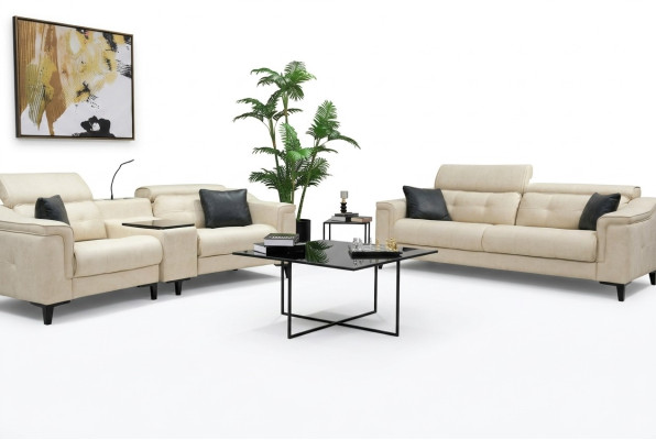 Canapé en cuir beige Ensemble de canapés 3 places Designer 2 places 2 pièces