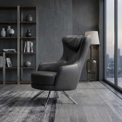Fauteuil à aile en cuir noir Salon Mobilier de luxe Une place