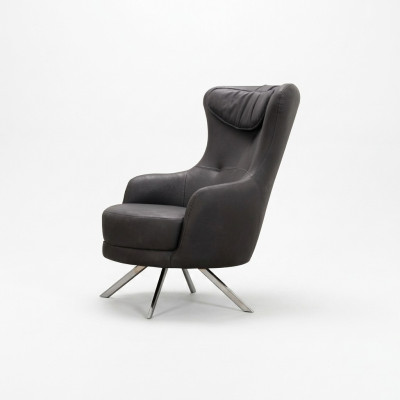 Fauteuil à aile en cuir noir Salon Mobilier de luxe Une place