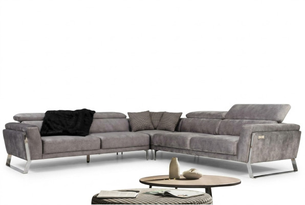 Salon gris Canapé d'angle en forme de L Grand canapé en tissu Mobilier de luxe neuf