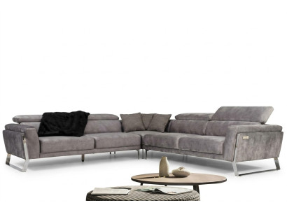 Salon gris Canapé d'angle en forme de L Grand canapé en tissu Mobilier de luxe neuf