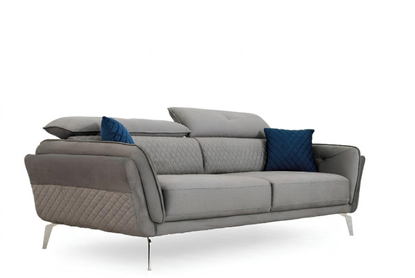 Canapé en tissu gris, luxueux canapé rembourré moderne à trois places en tissu