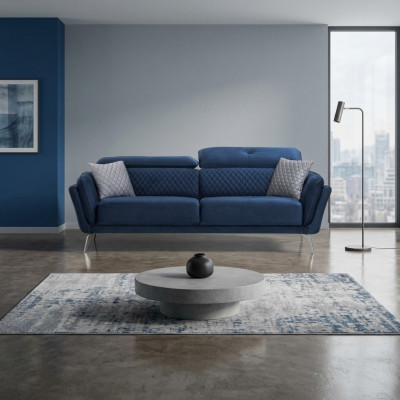Canapé bleu en textile Moderne Salon Trois places de luxe Canapé 3 places