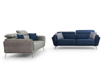 Designer Set de canapé rembourré en tissu gris bleu de luxe 2 x 3 places