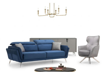 Ensemble de canapés raffiné Bleu trois places Fauteuil design Mobilier rembourré