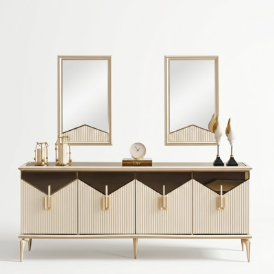 Buffet de luxe Armoire Buffet Commode Armoire en bois Bois Beige Or