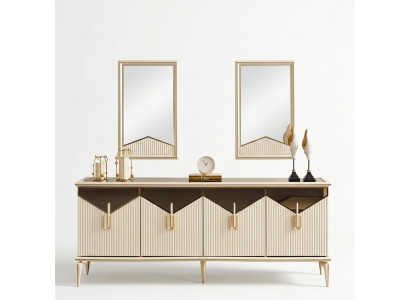 Buffet de luxe Armoire Buffet Commode Armoire en bois Bois Beige Or