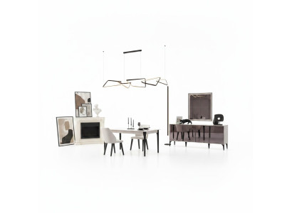 Table à manger en suite 2 pièces Buffet Table de salle à manger Bois Blanc Commode