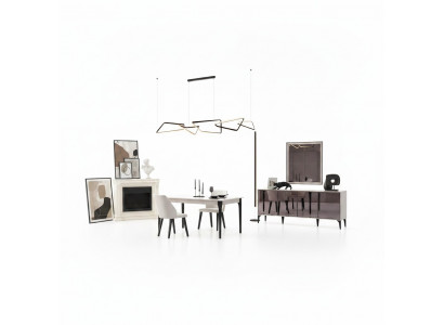 Table à manger en suite 2 pièces Buffet Table de salle à manger Bois Blanc Commode