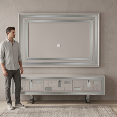 Meuble mural buffet télé support mural blanc bas télé moderne