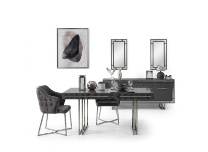 Moderne Table à manger complète Ensemble buffet Table de salle à manger Bois Gris