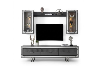 Unité murale, support TV, table basse de barrière, meuble TV, buffet bas gris ensemble 3 pièces