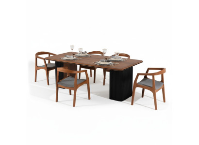 Ensemble de salle à manger complet Ensemble de salle à manger Table de salle à manger Chaises 7pcs Marron Classique