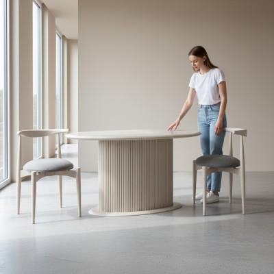 Salle à manger Ensemble de salle à manger Complet e Table à manger Chaises 3 pièces Beige Design Ovale
