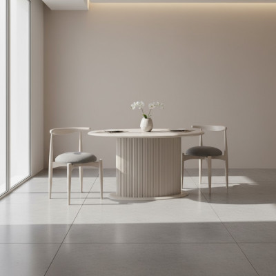Salle à manger Ensemble de salle à manger Complet e Table à manger Chaises 3 pièces Beige Design Ovale