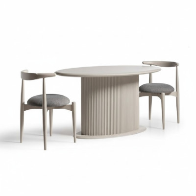 Salle à manger Ensemble de salle à manger Complet e Table à manger Chaises 3 pièces Beige Design Ovale