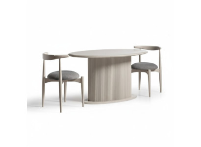 Salle à manger Ensemble de salle à manger Complet e Table à manger Chaises 3 pièces Beige Design Ovale