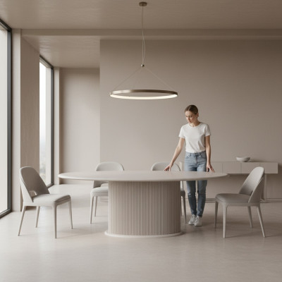 Table de salle à manger de luxe Table à manger Table Bois Beige Table en bois de salle à manger