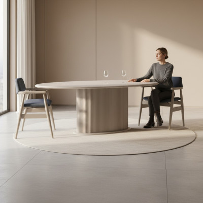 Salle à manger de luxe Ensemble complet Salle à manger Table de salle à manger Chaises 7 pièces Zone de repas beige