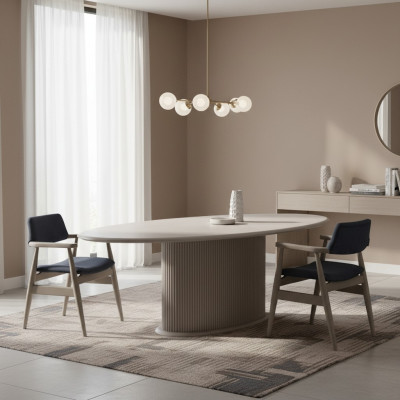 Salle à manger de luxe Ensemble complet Salle à manger Table de salle à manger Chaises 7 pièces Zone de repas beige