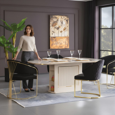 Ensemble de salle à manger de luxe complet  Ensemble de salle à manger Table de salle à manger Chaises Ensemble de salle à manger beige 5 pièces