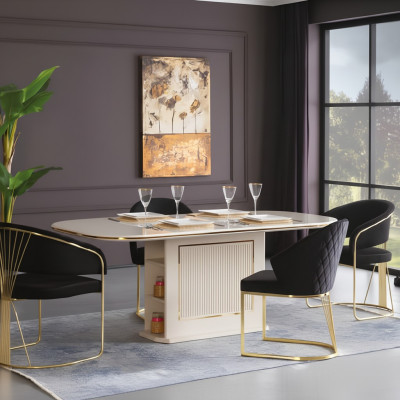 Ensemble de salle à manger de luxe complet  Ensemble de salle à manger Table de salle à manger Chaises Ensemble de salle à manger beige 5 pièces