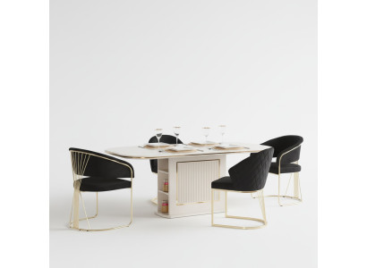 Ensemble de salle à manger de luxe complet  Ensemble de salle à manger Table de salle à manger Chaises Ensemble de salle à manger beige 5 pièces