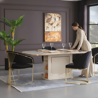 Coin repas ensemble de salle à manger de luxe complet ensemble de salle à manger table chaises 7 pièces beige