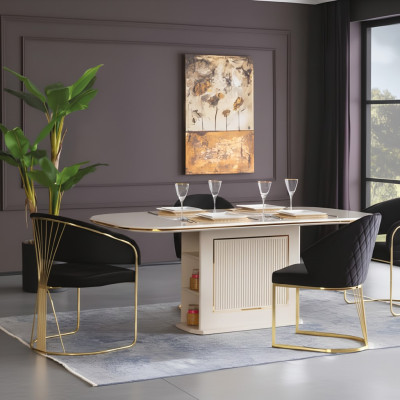 Coin repas ensemble de salle à manger de luxe complet ensemble de salle à manger table chaises 7 pièces beige