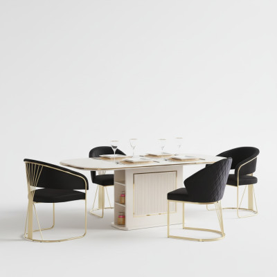 Coin repas ensemble de salle à manger de luxe complet ensemble de salle à manger table chaises 7 pièces beige