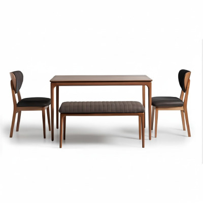 Ensemble de salle à manger en bois Table à manger Chaises 6 pièces Marron Tabouret de salle à manger en tissu