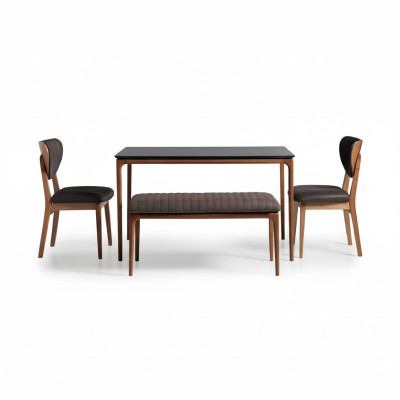 Suite Salle à manger Table à manger Bois Chaises 4pcs Marron Tabouret de salle à manger Tissu