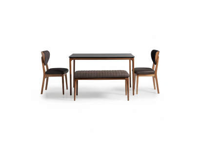 Suite Salle à manger Table à manger Bois Chaises 4pcs Marron Tabouret de salle à manger Tissu