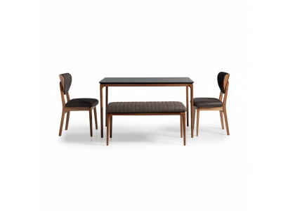 Suite Salle à manger Table à manger Bois Chaises 4pcs Marron Tabouret de salle à manger Tissu