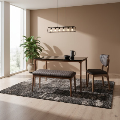 Dinette Jeu de salle à manger Salle à manger Table de salle à manger Chaises 6pcs Tabouret Marron Tissu Bois