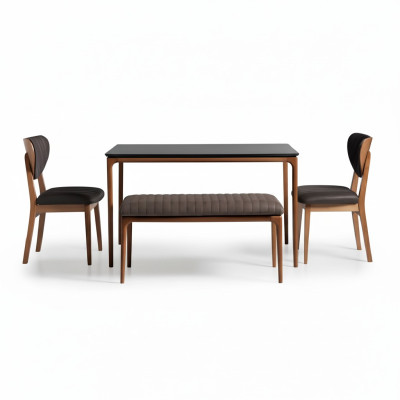 Dinette Jeu de salle à manger Salle à manger Table de salle à manger Chaises 6pcs Tabouret Marron Tissu Bois