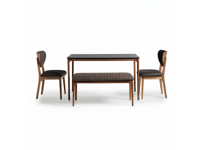 Dinette Jeu de salle à manger Salle à manger Table de salle à manger Chaises 6pcs Tabouret Marron Tissu Bois