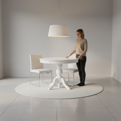Table ronde de salle à manger Table de salle à manger extensible Table en bois Table blanche