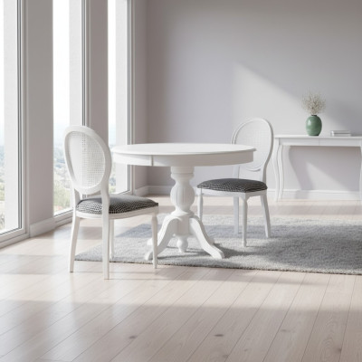 Ensemble salle à manger de luxe Salle à manger Table ronde en bois 3 chaises en tissu blanc