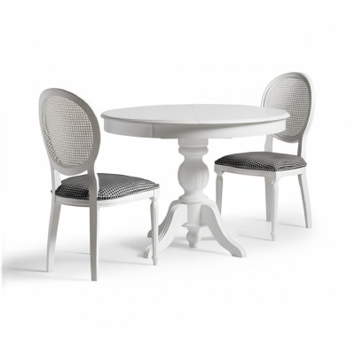 Ensemble salle à manger de luxe Salle à manger Table ronde en bois 3 chaises en tissu blanc
