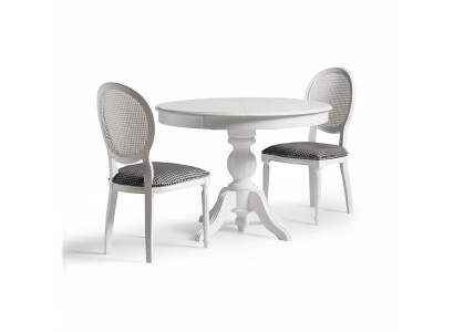 Ensemble salle à manger de luxe Salle à manger Table ronde en bois 3 chaises en tissu blanc