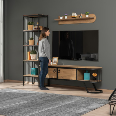 Salle de séjour Meuble TV Étagère TV Armoire Basse Bois Marron Ensemble 3 pièces