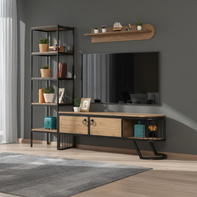 Salle de séjour Meuble TV Étagère TV Armoire Basse Bois Marron Ensemble 3 pièces