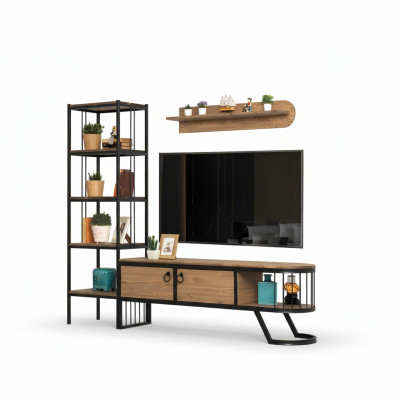 Salle de séjour Meuble TV Étagère TV Armoire Basse Bois Marron Ensemble 3 pièces