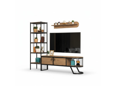Salle de séjour Meuble TV Étagère TV Armoire Basse Bois Marron Ensemble 3 pièces