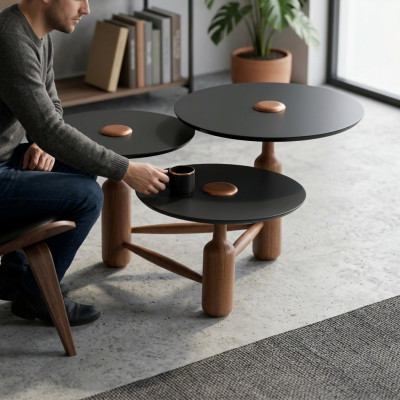 Complet Table à café Table basse Table basse Table d'appoint Bois Brun
